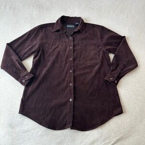 Newton Trading Co Womens Brown Faux Suede Button Down Shirt Shacket Size S